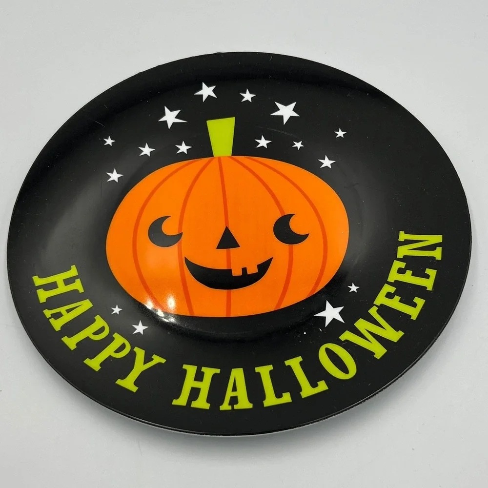Made For Retail Pumpkin Plates Set of 4 8in Black New Halloween Jack-O-Lantern